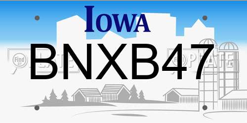 BNXB47 Iowa License Plate