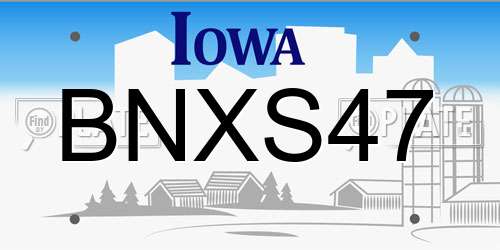 BNXS47 Iowa License Plate