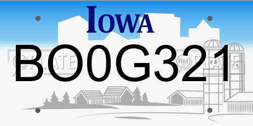 BO0G321 Iowa License Plate