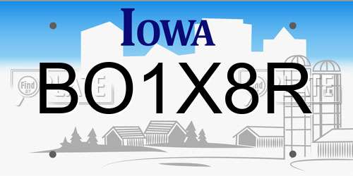 BO1X8R Iowa License Plate