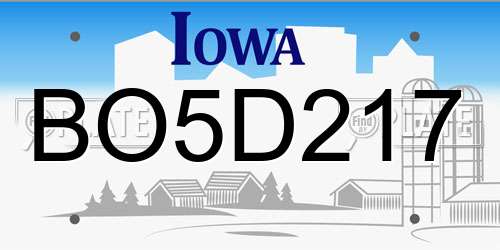 BO5D217 Iowa License Plate