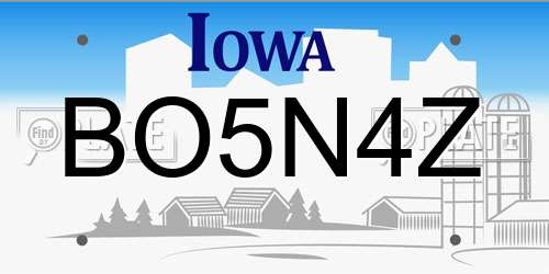 BO5N4Z Iowa License Plate
