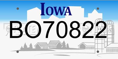 BO70822 Iowa License Plate