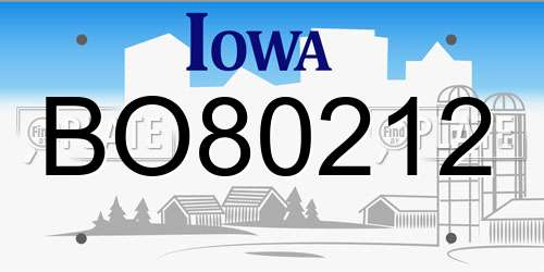BO80212 Iowa License Plate
