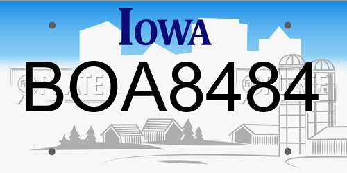 BOA8484 Iowa License Plate