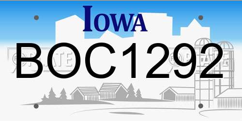 BOC1292 Iowa License Plate