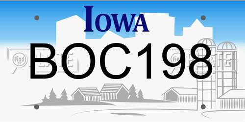 BOC198 Iowa License Plate