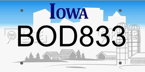 BOD833 Iowa License Plate