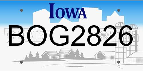 BOG2826 Iowa License Plate