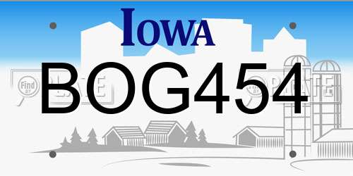 BOG454 Iowa License Plate