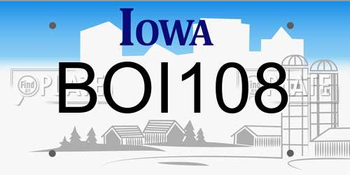 BOI108 Iowa License Plate