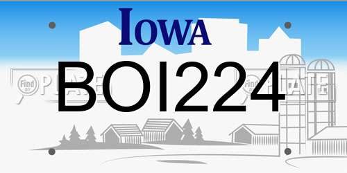 BOI224 Iowa License Plate