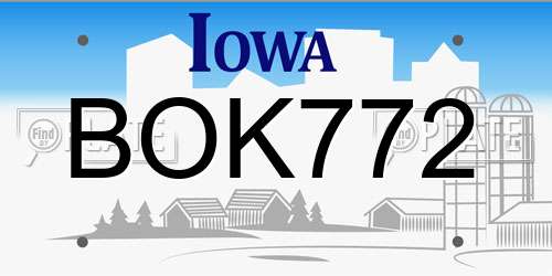 BOK772 Iowa License Plate