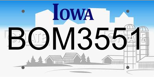 BOM3551 Iowa License Plate