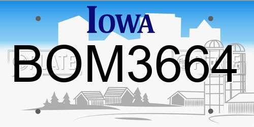 BOM3664 Iowa License Plate