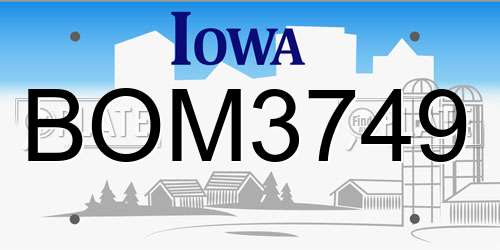 BOM3749 Iowa License Plate