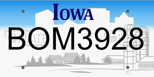 BOM3928 Iowa License Plate