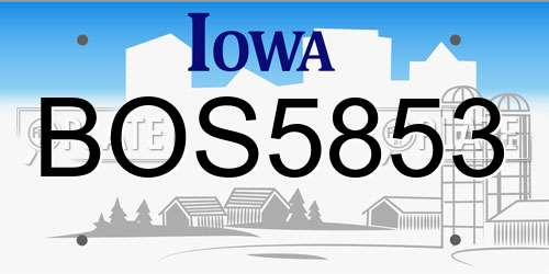 BOS5853 Iowa License Plate