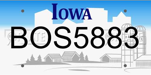 BOS5883 Iowa License Plate