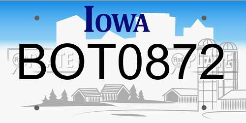 BOT0872 Iowa License Plate