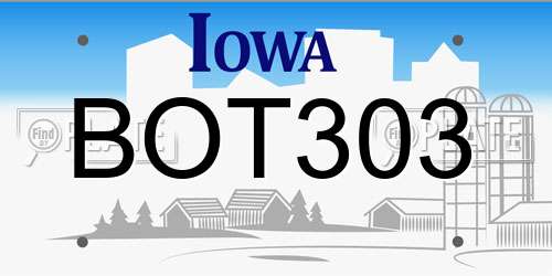 BOT303 Iowa License Plate