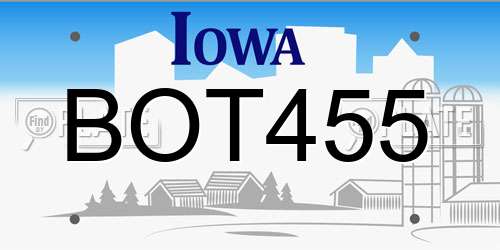 BOT455 Iowa License Plate