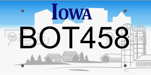 BOT458 Iowa License Plate