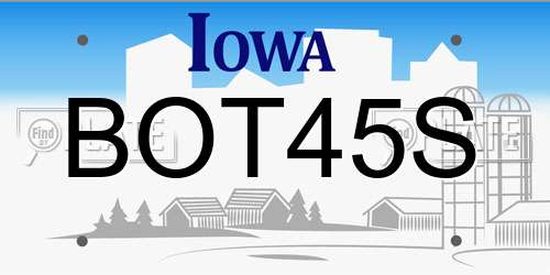 BOT45S Iowa License Plate