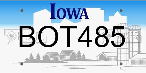 BOT485 Iowa License Plate