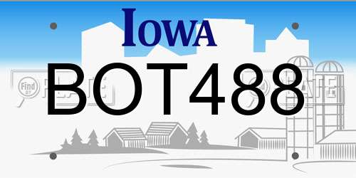 BOT488 Iowa License Plate