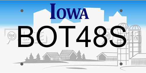 BOT48S Iowa License Plate
