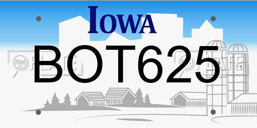 BOT625 Iowa License Plate