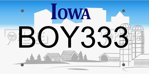 BOY333 Iowa License Plate
