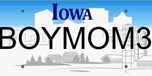 BOYMOM3 Iowa License Plate