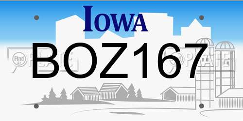 BOZ167 Iowa License Plate