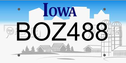 BOZ488 Iowa License Plate