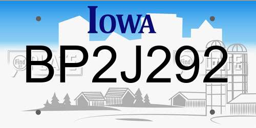 BP2J292 Iowa License Plate