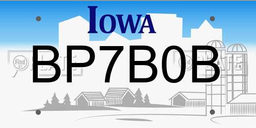 BP7B0B Iowa License Plate