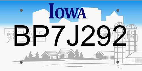 BP7J292 Iowa License Plate