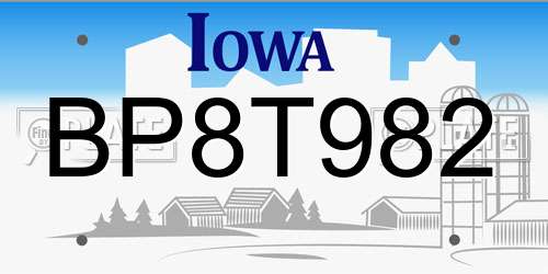 BP8T982 Iowa License Plate