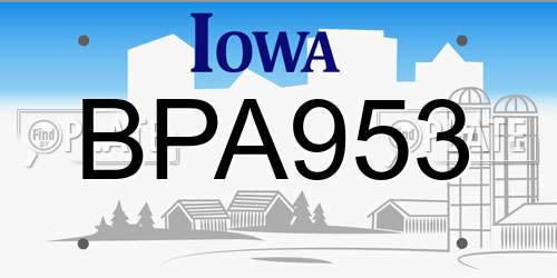 BPA953 Iowa License Plate