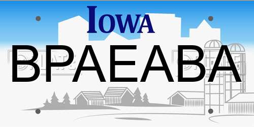 BPAEABA Iowa License Plate
