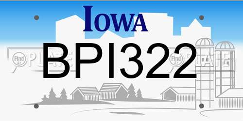 BPI322 Iowa License Plate