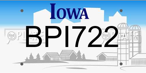 BPI722 Iowa License Plate