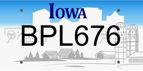 BPL676 Iowa License Plate