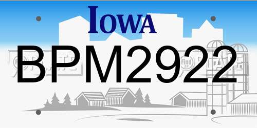 BPM2922 Iowa License Plate
