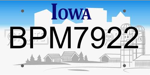 BPM7922 Iowa License Plate