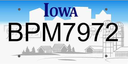 BPM7972 Iowa License Plate