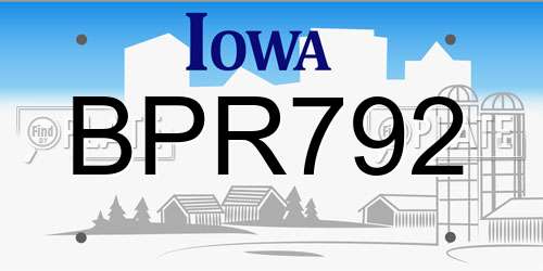 BPR792 Iowa License Plate