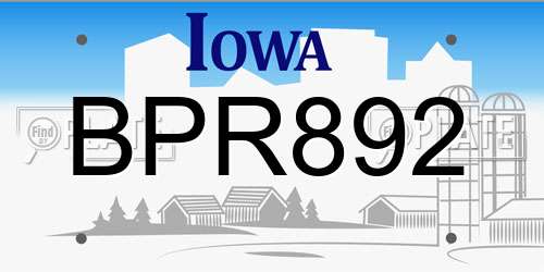 BPR892 Iowa License Plate